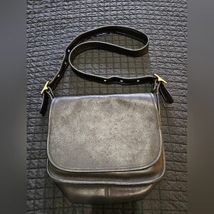 Vintage Coach 9951 Patricia Legacy Flap Black Leather Crossbody Saddle Bag